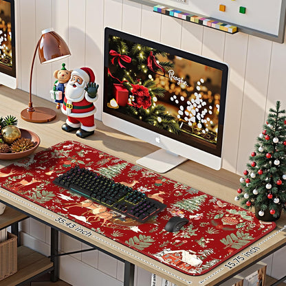 Christmas Desk Mat, Winter Forest Large Mouse Pad,Red