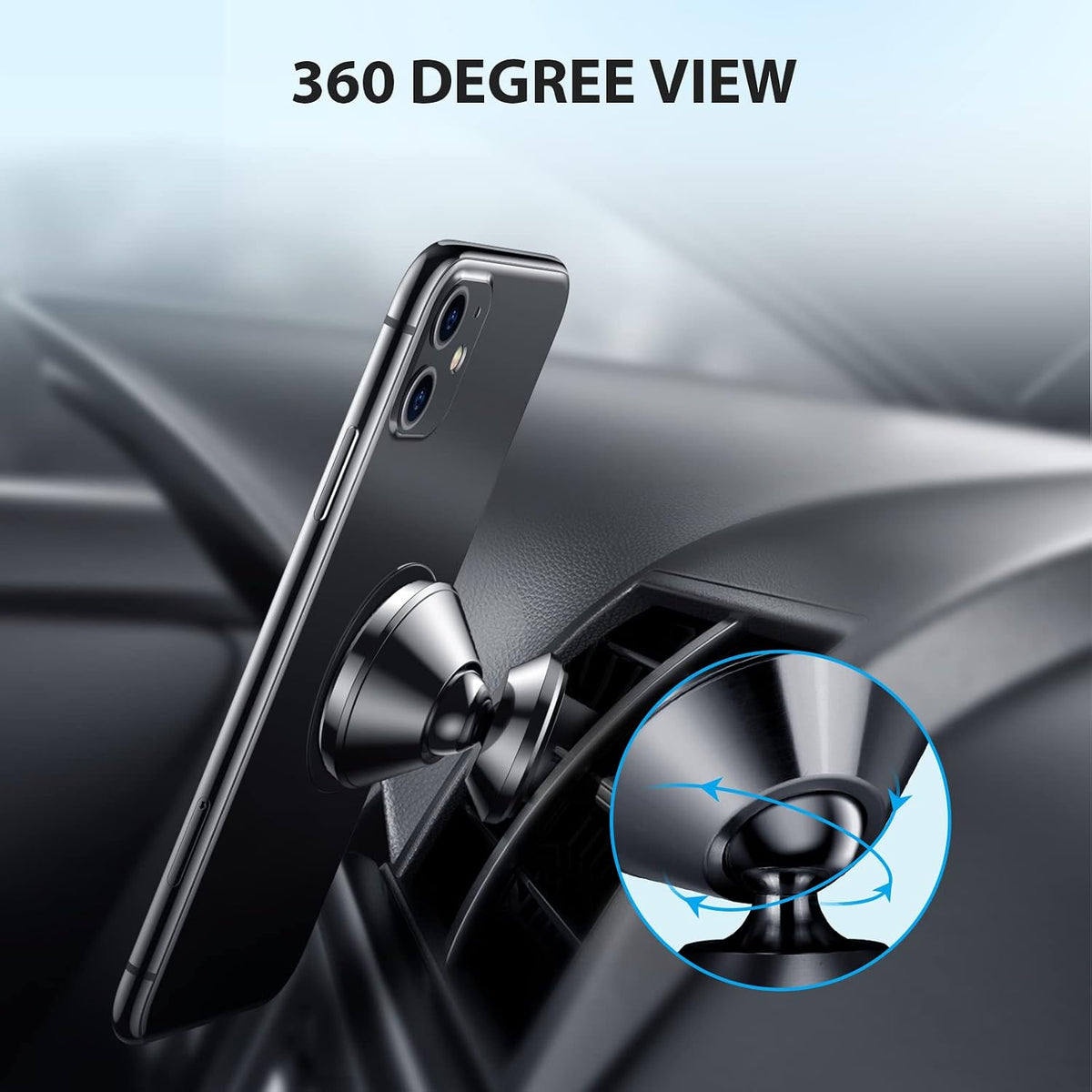 Dainty Magnetic Phone Holder for Car - Strong Power Integrated Cast-Iron Vent Phone Magnet for Car Phone Mount 360° Rotation Fit for All Cell Phones, Cases