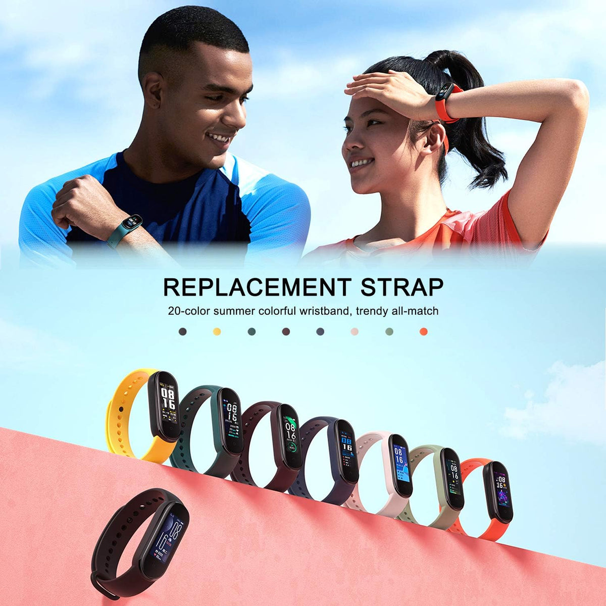 20 Pieces Strap Replacement Compatible with Xiaomi Mi Band 7/6 / 5 and Amazfit Band 5, Bands for Xiaomi Mi Band 7 Bracelet Wristbands Accessories for Mi Fit 6 Straps (20 Colors)