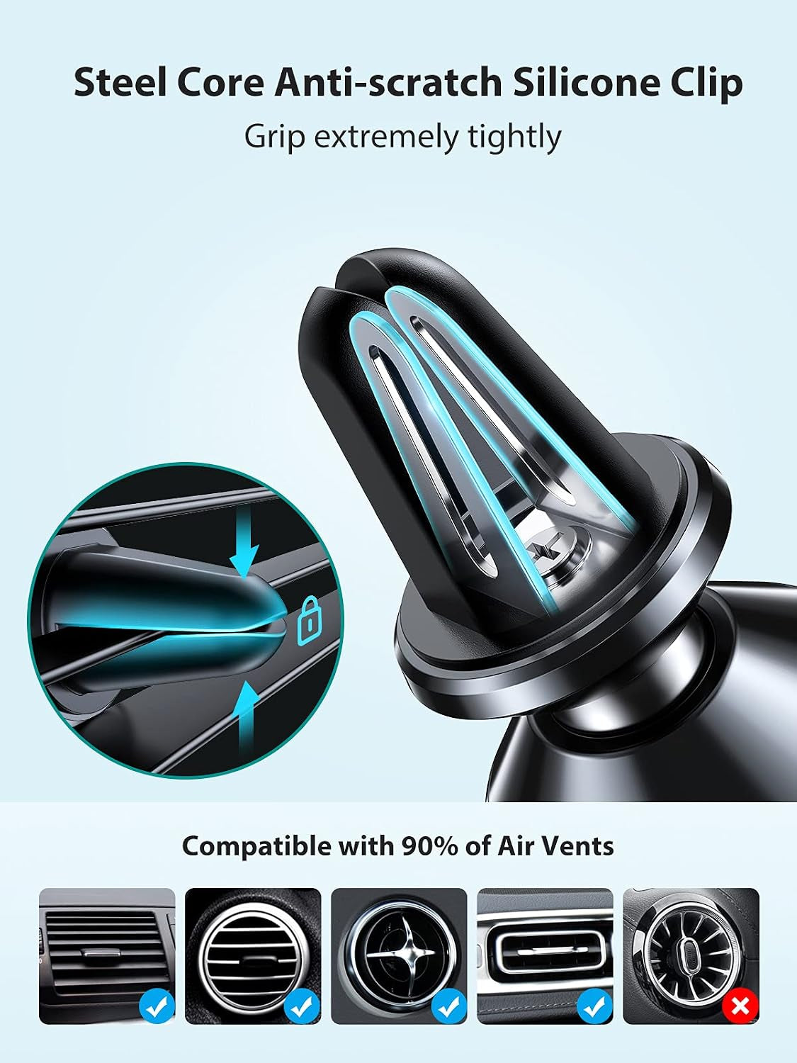 Dainty Magnetic Phone Holder for Car - Strong Power Integrated Cast-Iron Vent Phone Magnet for Car Phone Mount 360° Rotation Fit for All Cell Phones, Cases