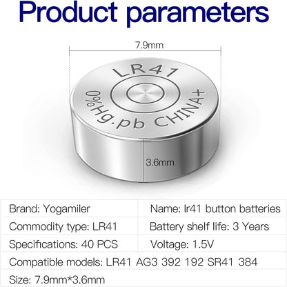 40-Pack LR41 AG3 392 192 SR41 384 736 L736F Battery 1.5V Button Cell Batteries