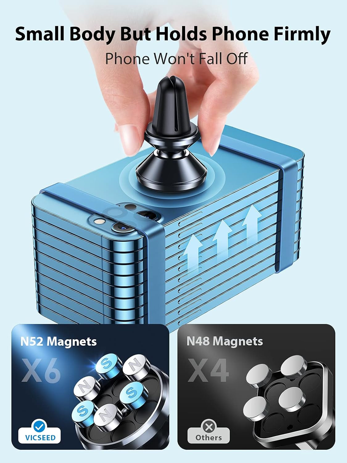 Dainty Magnetic Phone Holder for Car - Strong Power Integrated Cast-Iron Vent Phone Magnet for Car Phone Mount 360° Rotation Fit for All Cell Phones, Cases