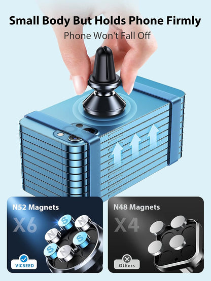 Dainty Magnetic Phone Holder for Car - Strong Power Integrated Cast-Iron Vent Phone Magnet for Car Phone Mount 360° Rotation Fit for All Cell Phones, Cases