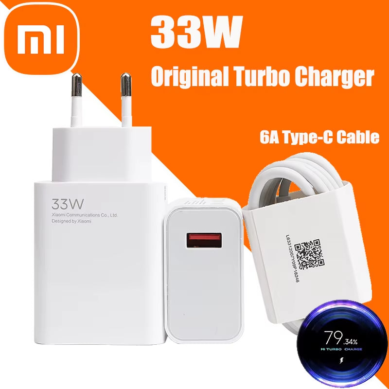 Original  Charger 33W Fast Turbo Charge 6A Type C Cable for Mi 10T POCO X3 NFC X4 Redmi K30 K40 Note 9 10 11 Pro
